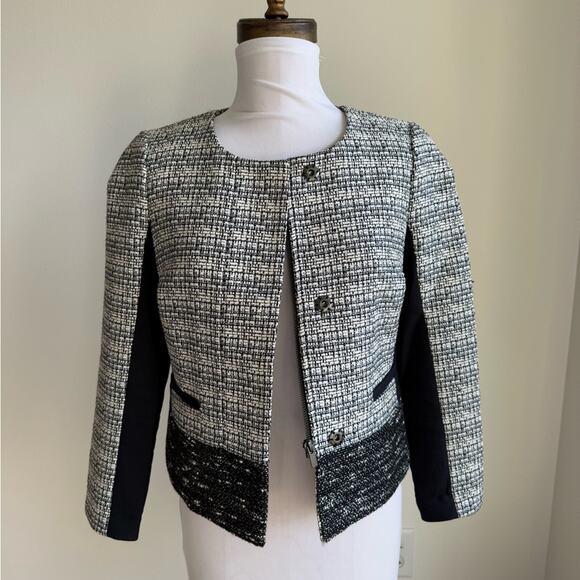 BANANA REPUBLIC TEXTURED BLACK PARISIAN JACKET TWEED SIZE 0 - Picture 2 of 8